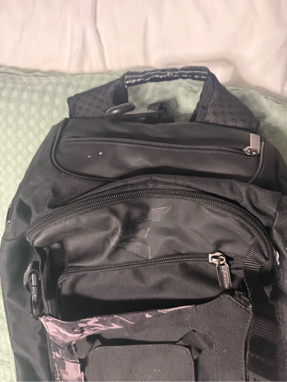 Black Baseball Bat Backpack with Subtle Gray Camo Accents